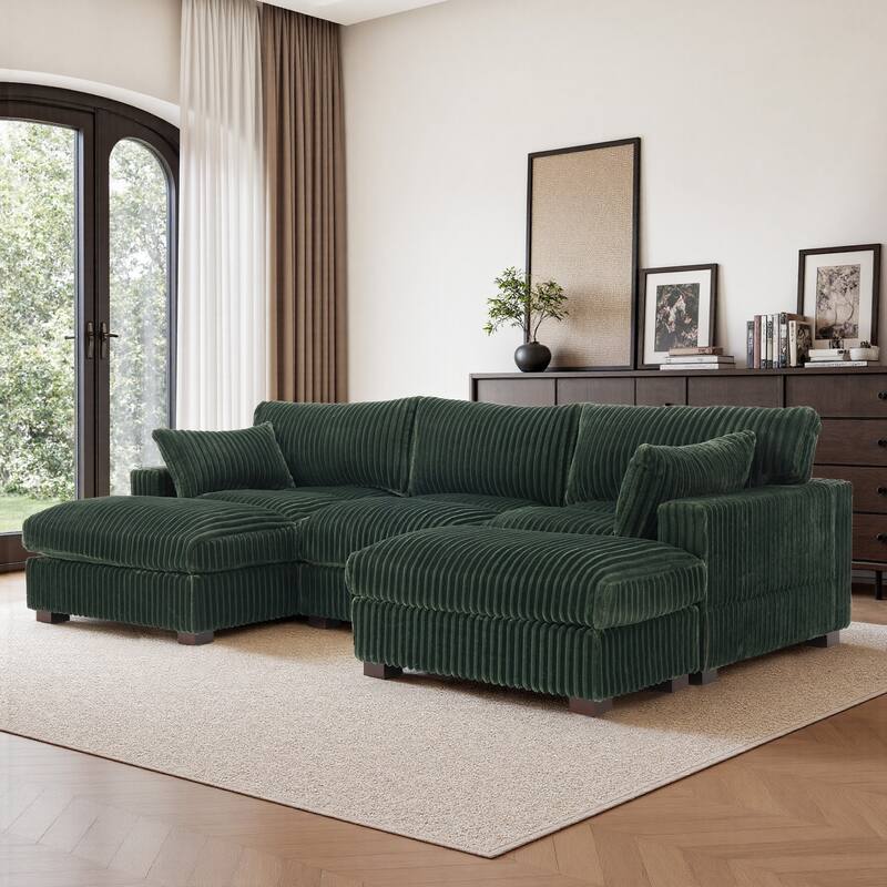 Modren Plush Oversized Modular Sectional Sofa Set with Chaise&Ottoman. - 4-piece/Green - Left Facing