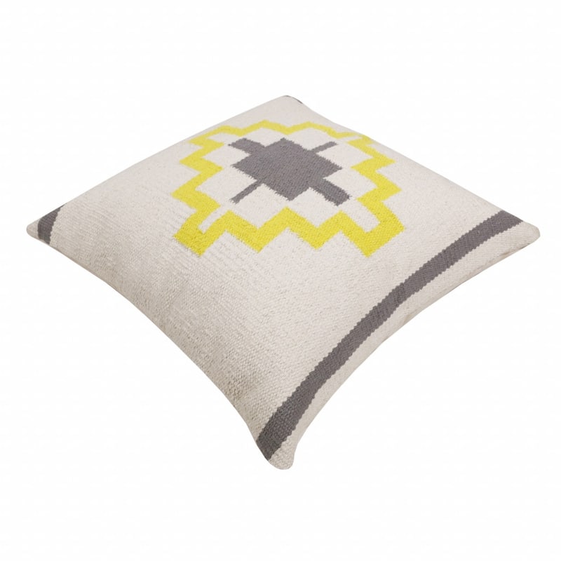 20" X 20" Gray White And Yellow 100% Cotton Geometric Zippered Pillow - 20.00 in. x 20.00 in. x 4.00 in.