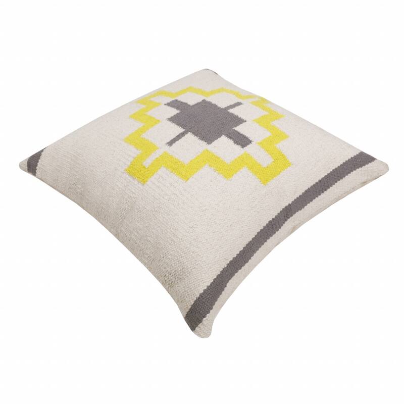 20" X 20" Gray White And Yellow 100% Cotton Geometric Zippered Pillow - 20.00 in. x 20.00 in. x 4.00 in.