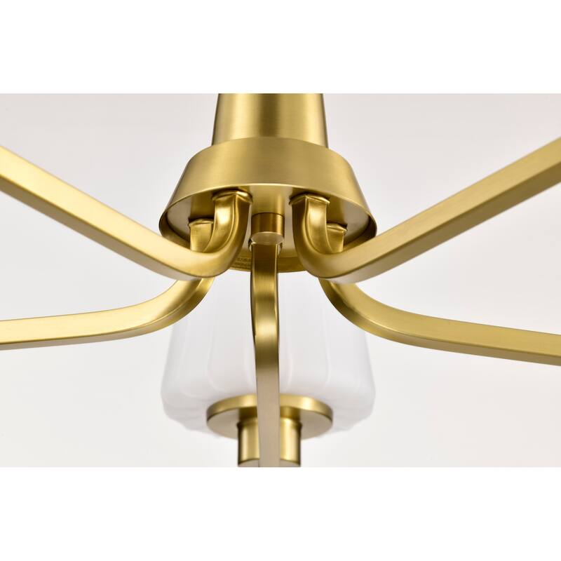 Lune 5 Light Chandelier Vintage Brass Finish Etched White Glass - Vintage Brass