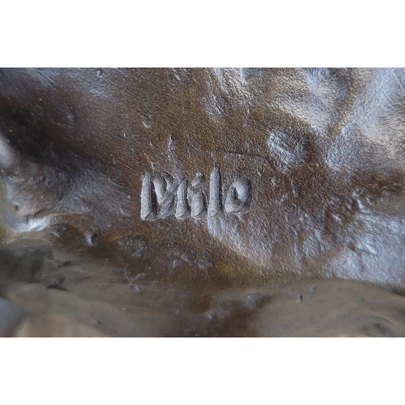 Signed Milo Male Imitative Bull Spanish Bronze Sculpture Marble Base Statue Figurine Decor