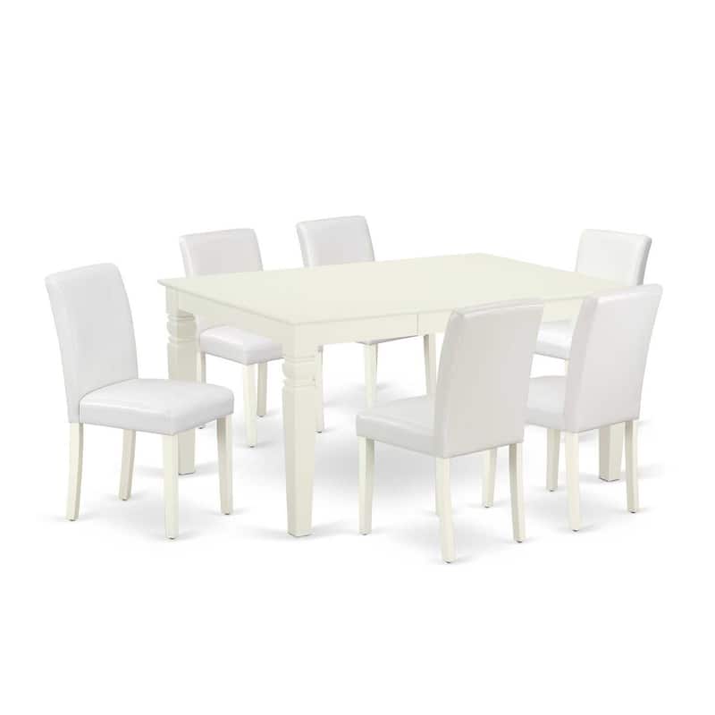 Victorian Dinette Set 7 Piece - Rectangle Table w/ Butterfly Leaf & 6 Dining Chairs - Linen White