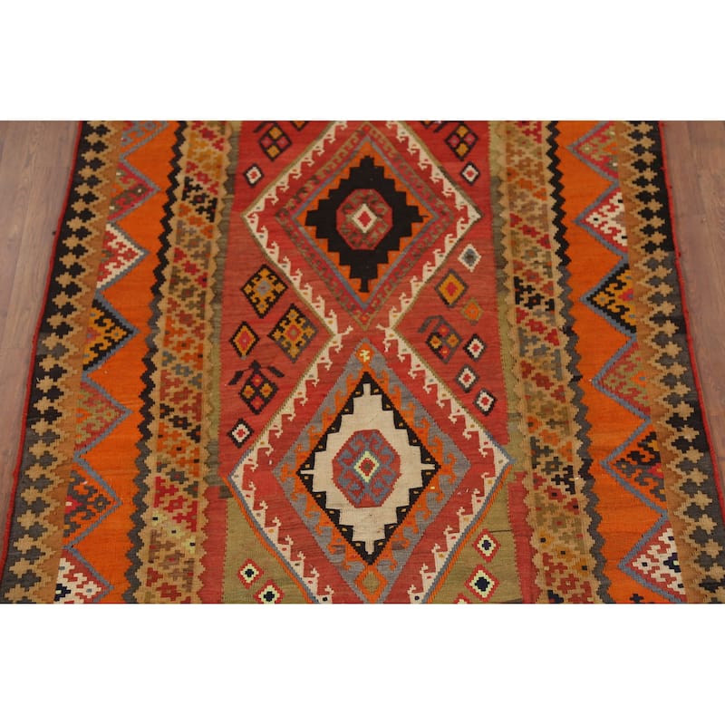 Vegetable Dye Kilim Qashqai Persian Antique Rug Handmade Wool Carpet - 4'9"x 12'1"