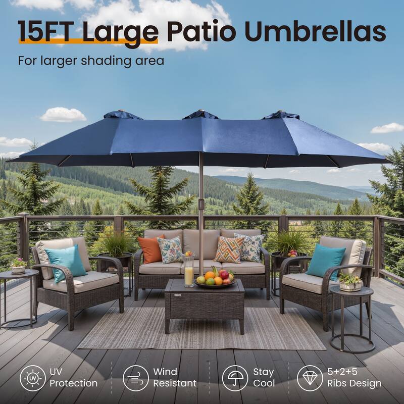 ​OVIOS 15ft Double Side Patio Umbrella Extra Large with Crank
