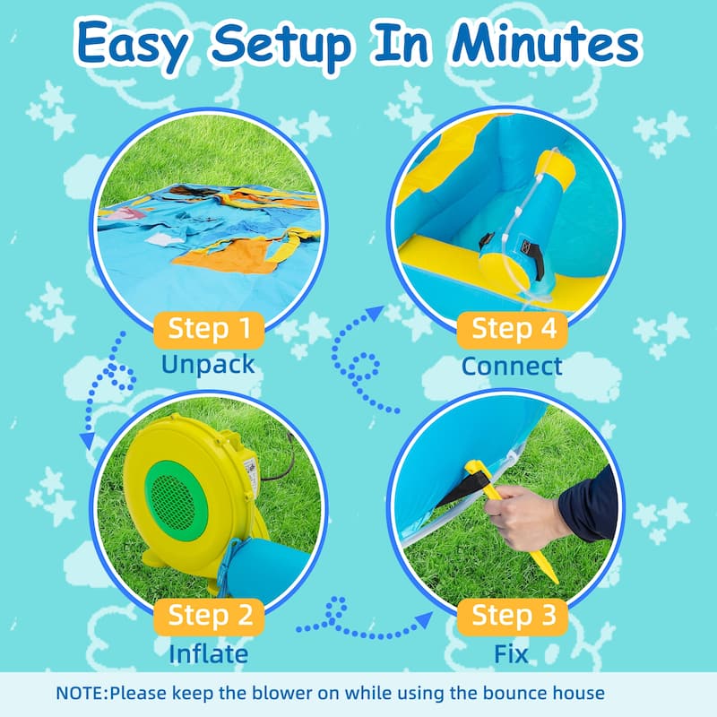 Inflatable Bounce House with Water Slide for Kids Includes Air Blower