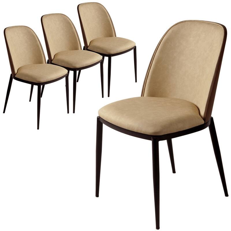 Dining Chair with Upholstered Seat Side Chair with MDF Wood Frame in Steel Set of 4 - Walnut/Light Brown