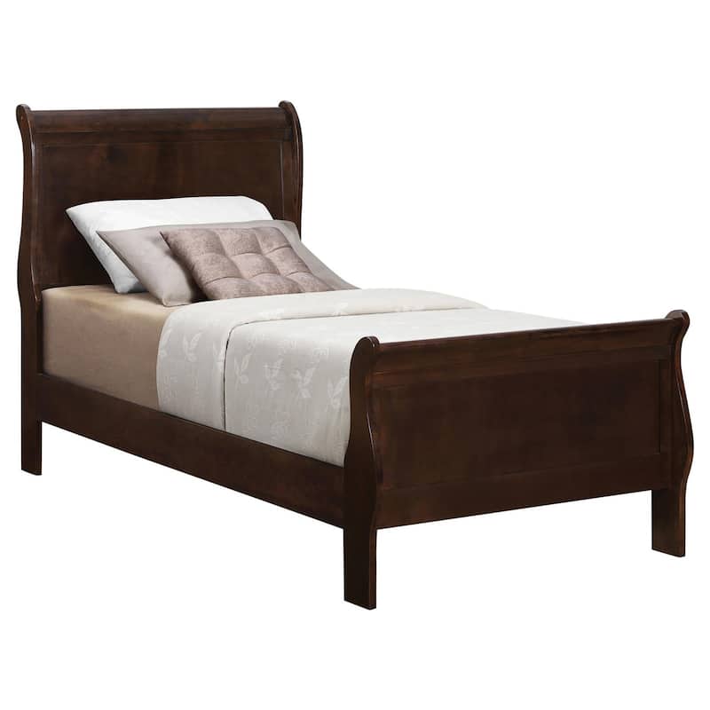Twin Size Wood Sleigh Bed with Curved Headboard and Footboard