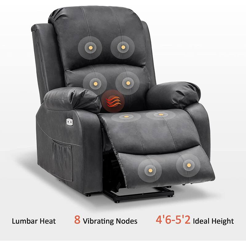 MCombo Small Sized Power Lift Recliner Chair with Massage and Heat, USB Ports, Faux Leather 7409