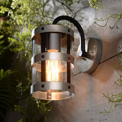 Caren 11-inch Tall Galvanized Steel Industrial Outdoor Wall Lantern