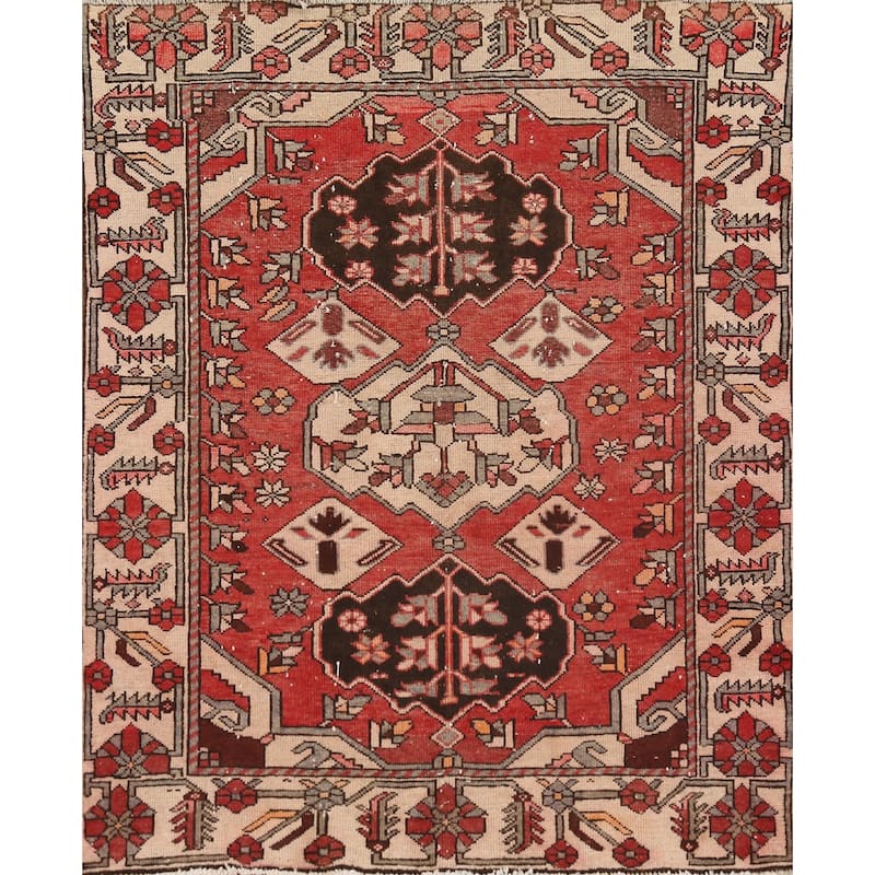 Hand Knotted Oriental 100% Wool Carpet Traditional Medallion Oranges & Rust Bakhtiari Area Rug - 6' 1'' X 4' 11''