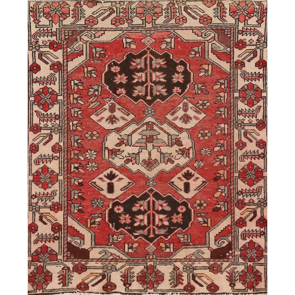 Hand Knotted Oriental 100% Wool Carpet Traditional Medallion Oranges & Rust Bakhtiari Area Rug - 6' 1'' X 4' 11''