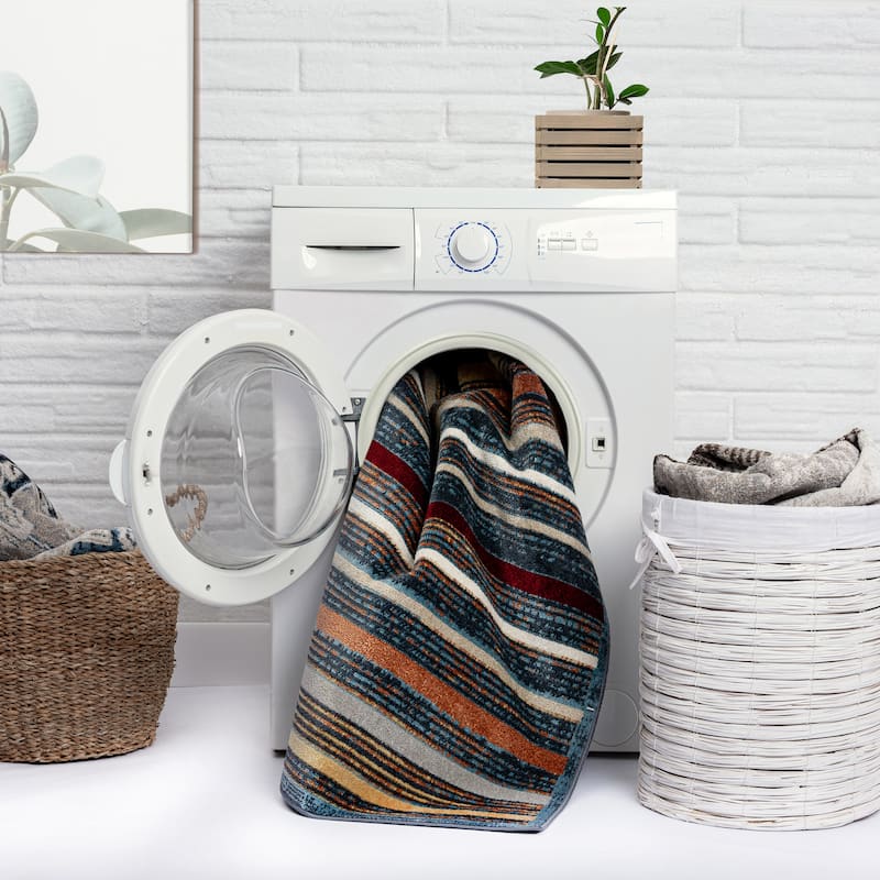 Everwash Treasure Striped Modern Machine Washable Area Rug