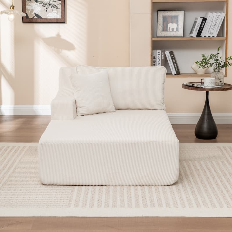 Oversized Chaise Lounge Chair, Upholstered Sofa Bed for Living Room, Corduroy Sleeper Couch Comfy Recliner Bedroom Reading Seat