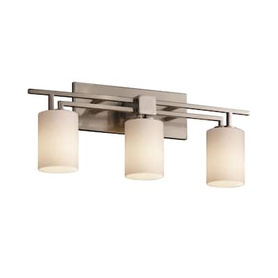 Justice Design Fusion Aero 3-light Brushed Nickel Bath Bar, Opal Cylinder - Flat Rim Shade