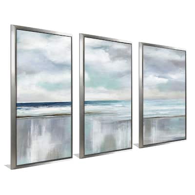 "Cyan Sunrise Nan" Print in Floating Canvas, Set of 3 - Grey