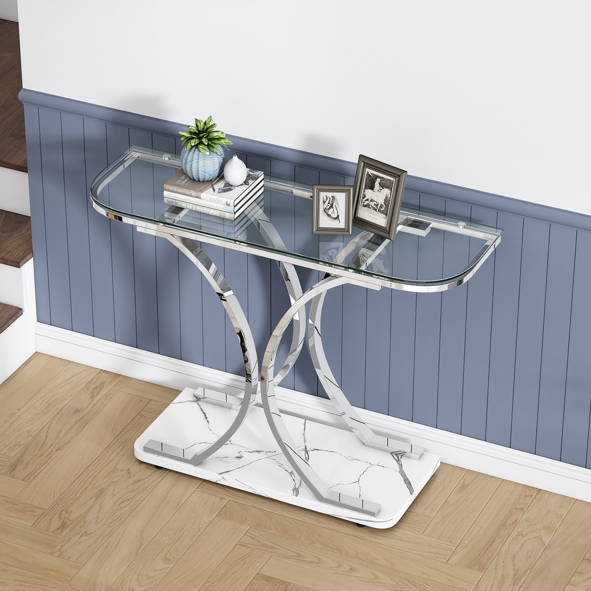 【2024年最新】海外限定の人気アイテム Myhozm 43.31 Base Geometric with Table Console Glass inches その他