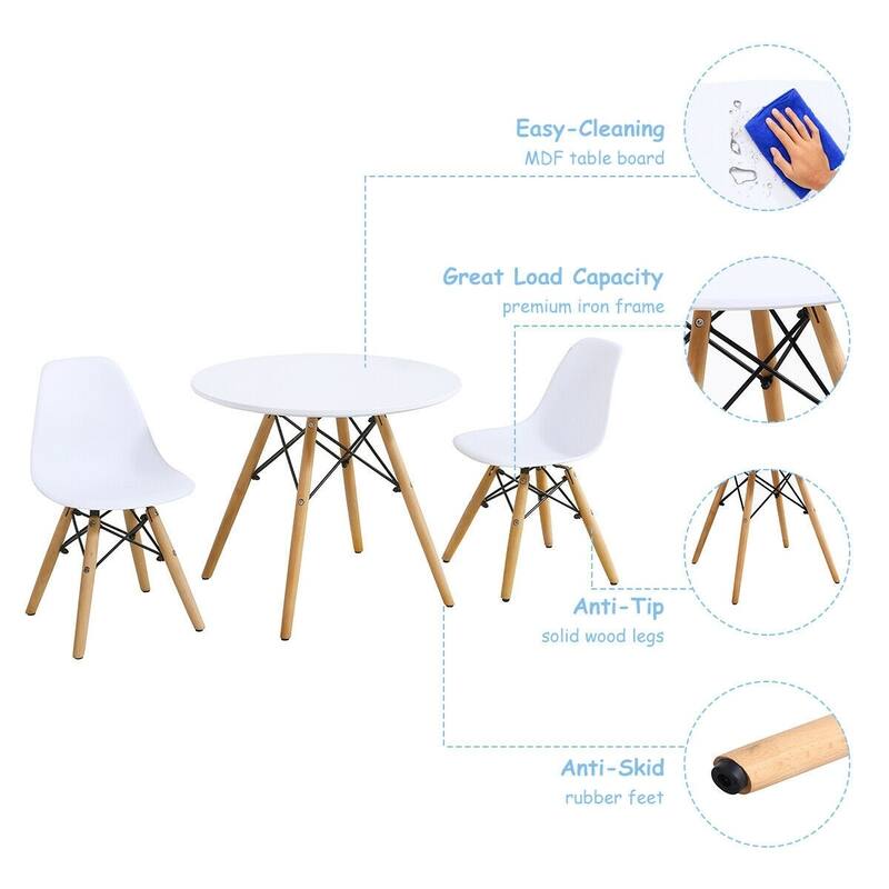 Kids Modern Dining Table Set with 2 Armless Chairs