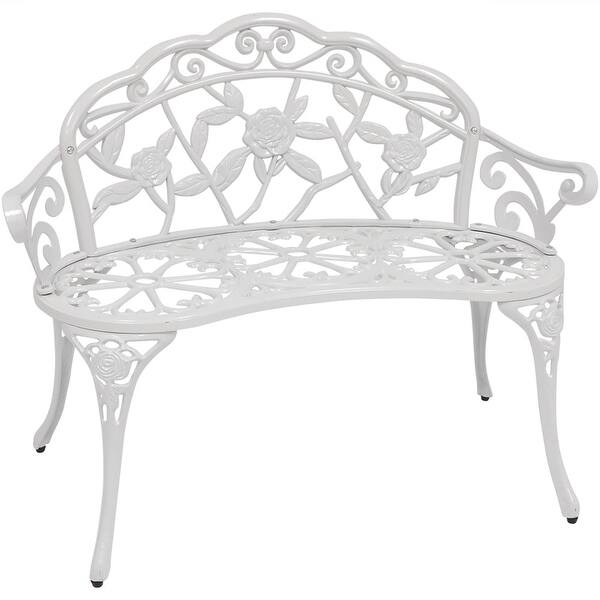 slide 2 of 7, 2-Person Classic Rose Cast Aluminum White Outdoor Patio Garden Bench