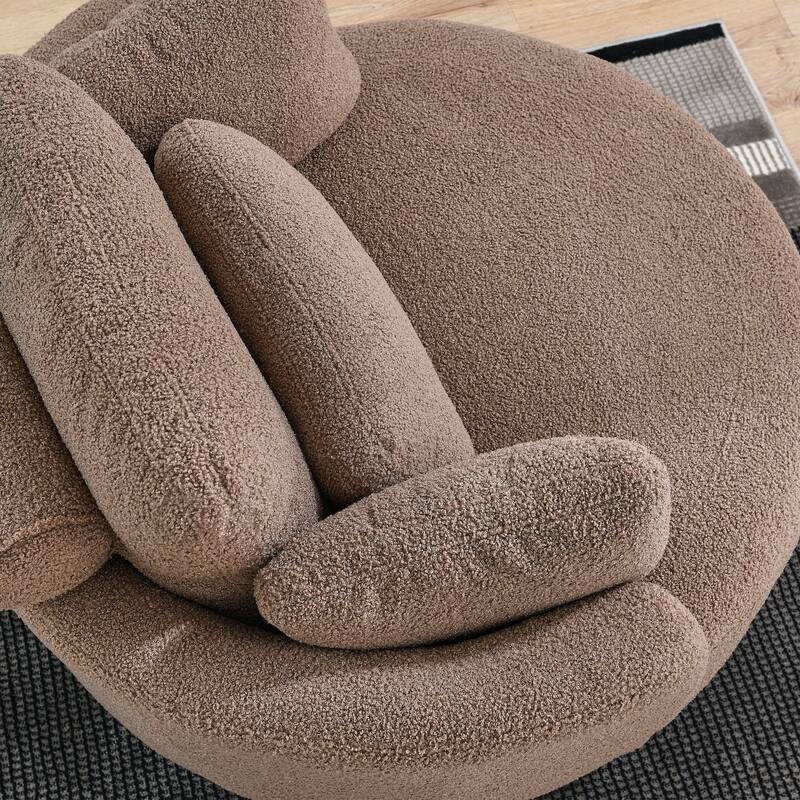 Oversized Teddy Fabric Swivel Barrel Chair with Moon Ottoman & 4 Pillows