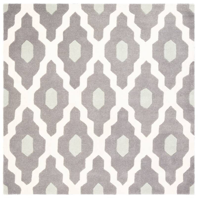 SAFAVIEH Handmade Chatham Sutapa Modern Moroccan Wool Rug - 5' Square - Ivory/Dark Grey
