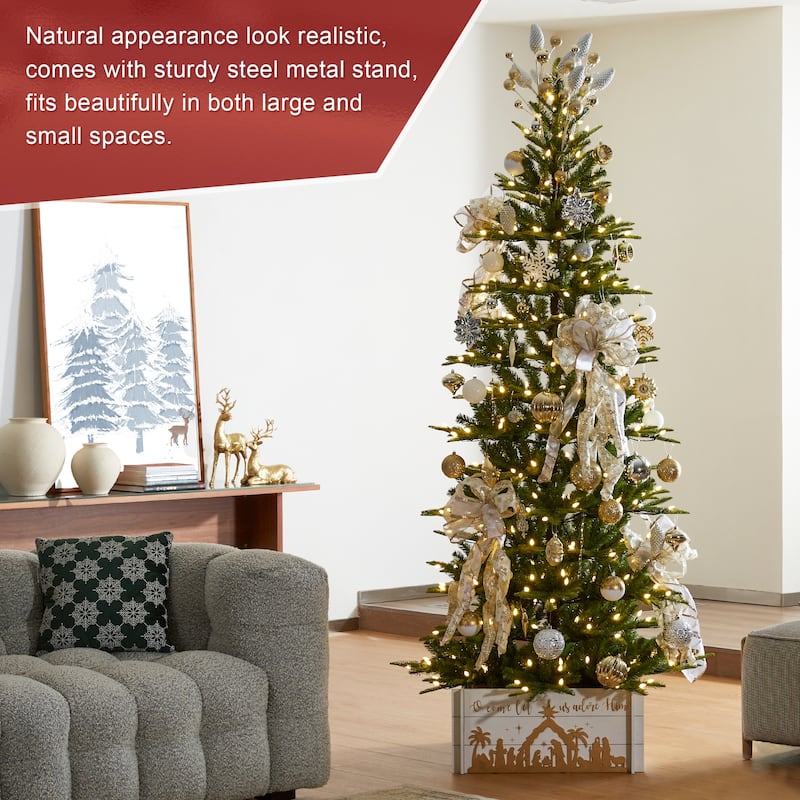 Glitzhome 7.5ft/9ft Pre-Lit Evergreen Slim Fir Artificial Christmas Tree With Strawberry Lights