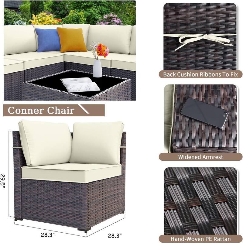 Delnavik 7 Pieces Rattan Outdoor Patio Furniture Sofa Set with Firepit - 7 pcs