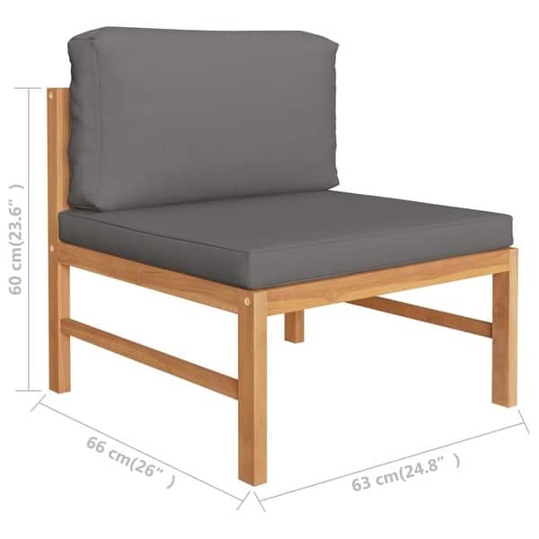 vidaXL 5 Piece Patio Lounge Set with Gray Cushions Solid Teak Wood - 25 ...