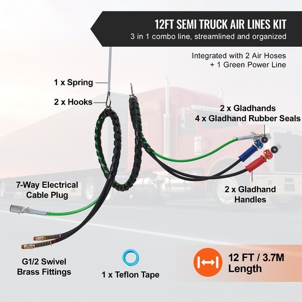 Semi Truck Air Lines Kit, 3-in-1 Air Hoses & ABS Power Line for