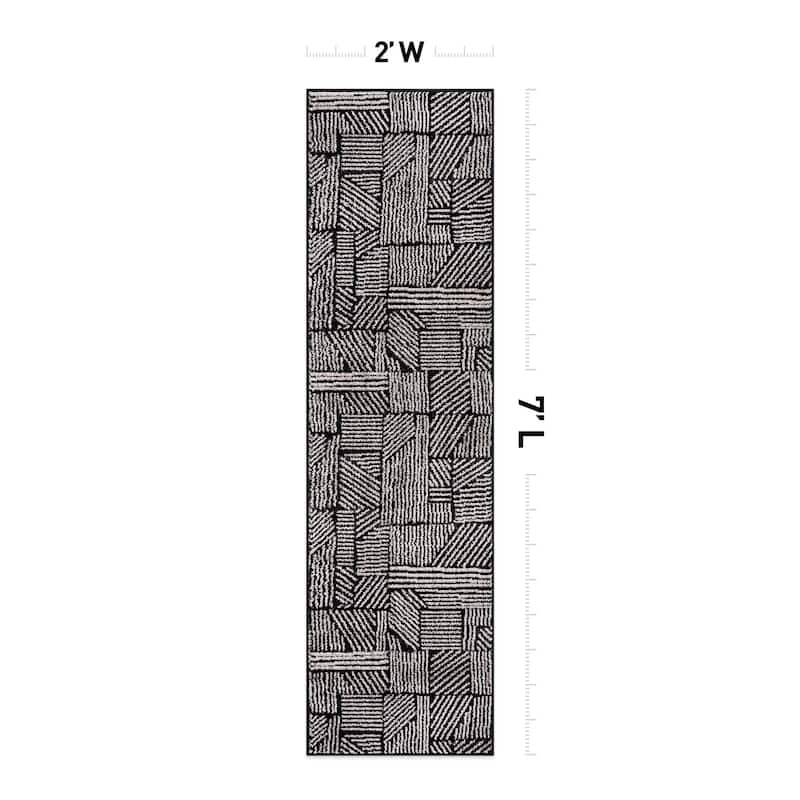 World Rug Gallery Contemporary Boho Stripes Black Area Rug