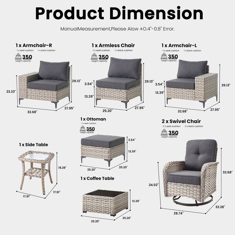 OVIOS 8-Piece Outdoor Chaise Lounge Sofa Set​
