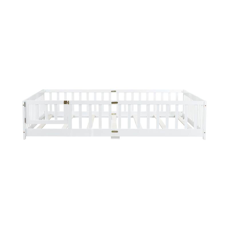 Queen Size Floor Bed with Door and Safety Guardrails
