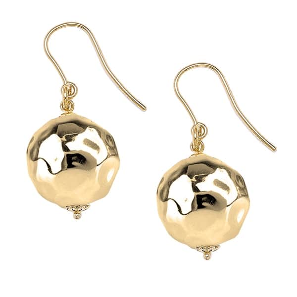 slide 1 of 3, Bronzoro Hammered Large Bead On Fish Hook Earrings