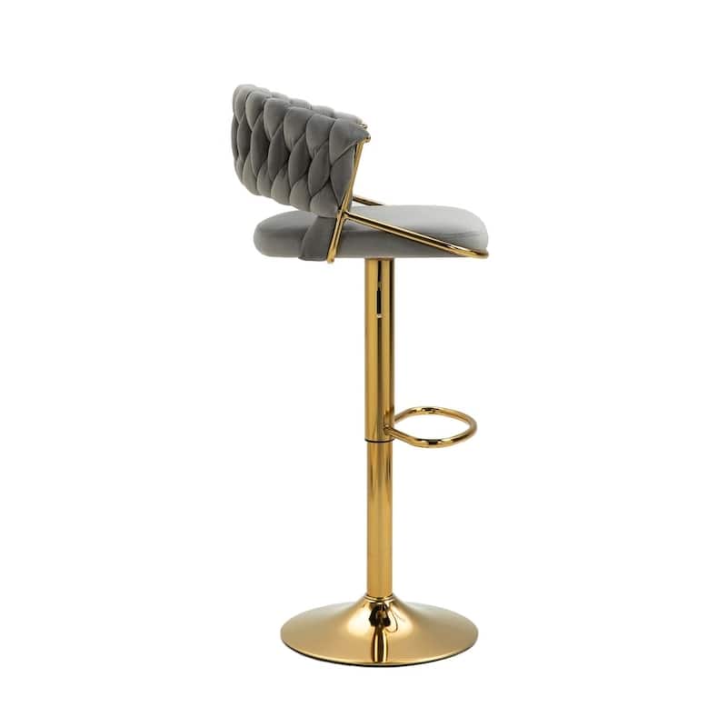 2/4 Set Velvet Adjustable Counter Stools Swivel Bar Stools With Backs - 24"-33"