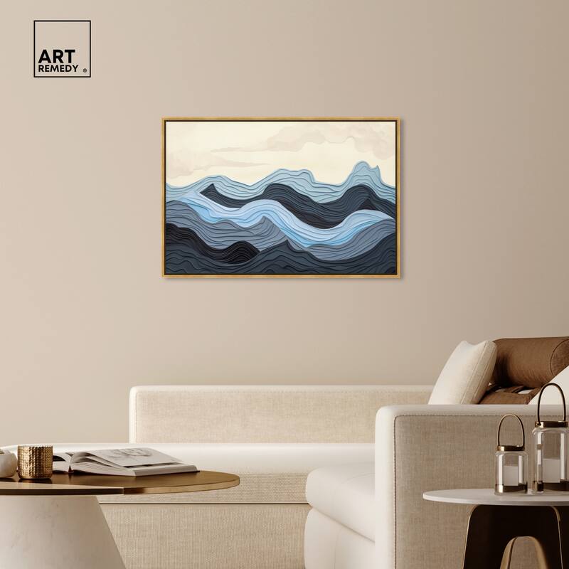 Art Remedy Waverly Framed Blue Abstract 1 Piece Canvas Wall Art