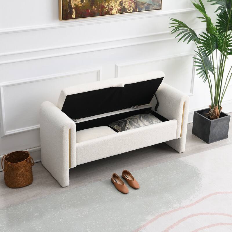 Modern Teddy Upholstered Bed End Bench with Storage and Arms