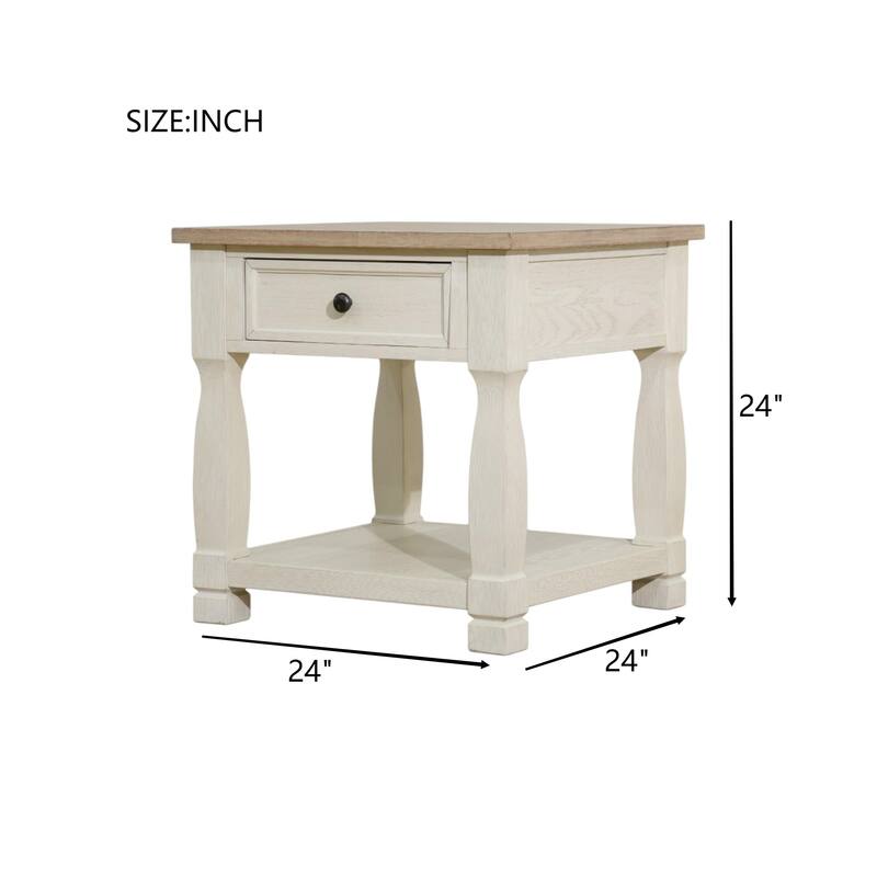 KISRAIS Wood Cocktail Table with White Drawer for Living Room