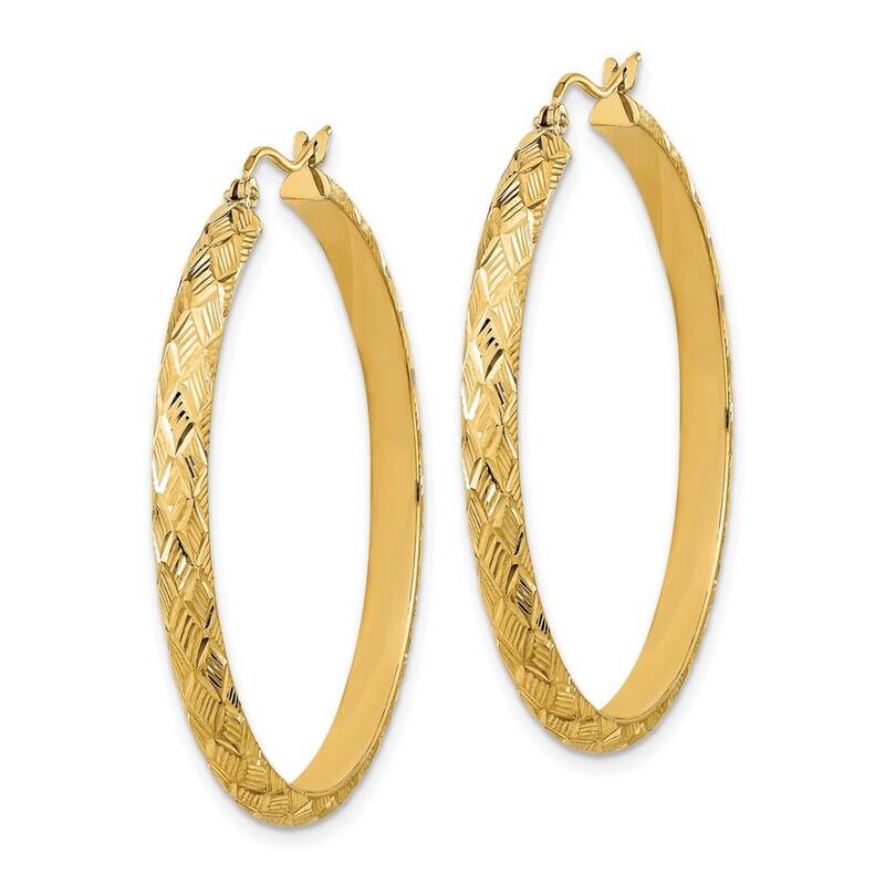 Curata 14k Yellow Gold Textured Patterned 42x3.5mm Hoop Earrings