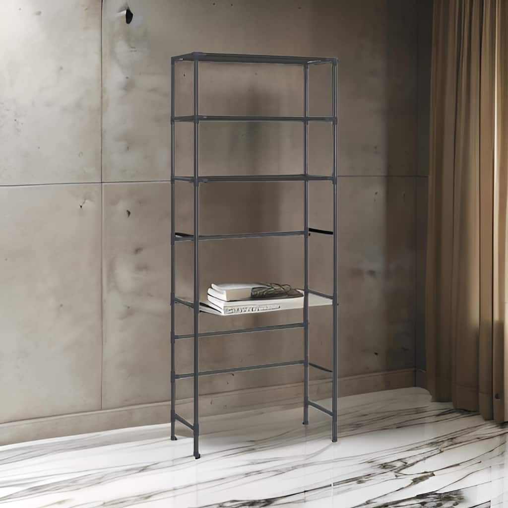 3 Tier Over the Washer Laundry Storage Rack, 67 Inch Tall Black Steel