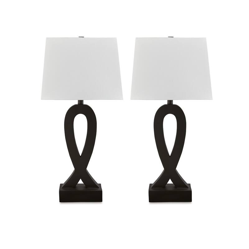 29 Inch Table Lamp Set of 2, Black Sculptural Solid Base, Empire Hardback