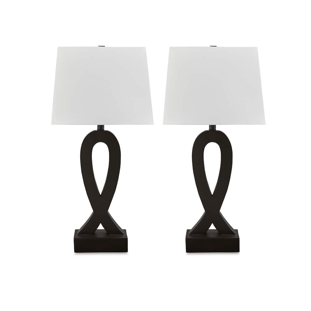 29 Inch Table Lamp Set of 2, Black Sculptural Solid Base, Empire Hardback