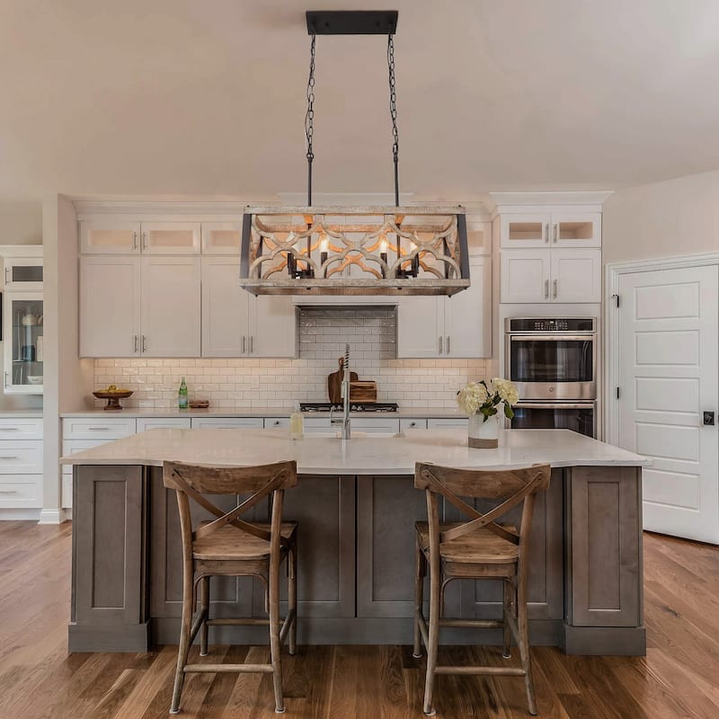Azizon Farmhouse 8-Light Wood Chandelier Island Lights for Kitchen Island