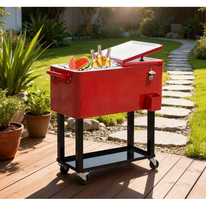 GDFStudio Outdoor 80QT Wheeled Cooler with Bottle Opener & Drain Plug