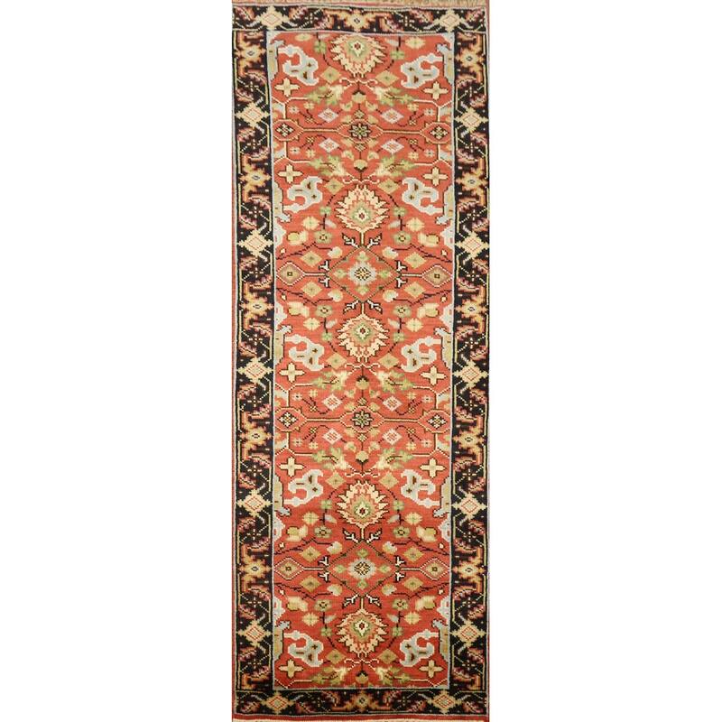 Hand Knotted Oriental 100% Wool Carpet Transitional All-Over Oranges & Rust Oushak Runner Rug - 7' 10'' X 2' 7''