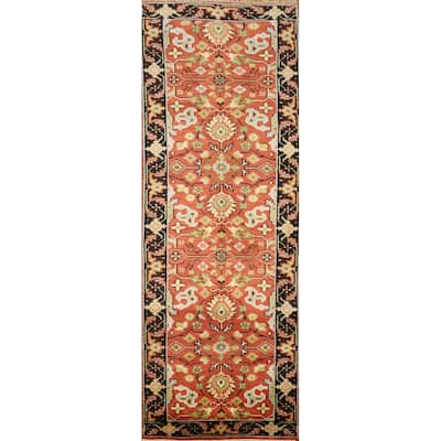 Hand Knotted Oriental 100% Wool Carpet Transitional All-Over Oranges & Rust Oushak Runner Rug - 7' 10'' X 2' 7''