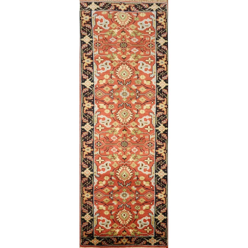 Hand Knotted Oriental 100% Wool Carpet Transitional All-Over Oranges & Rust Oushak Runner Rug - 7' 10'' X 2' 7''