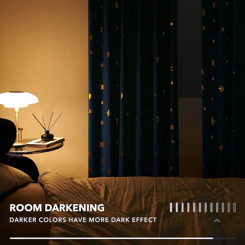 Gold Star Foil Room Darkening Curtains for Kids 2 Panels