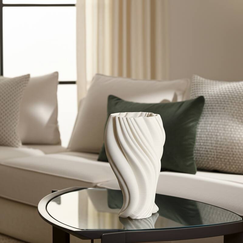 Porcelain Vase Twisted Sculptural Design Modern Art Style - 13" Ivory