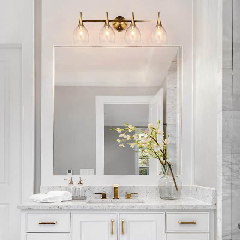 Suvy Modern Gold 4-Light Bathroom Vanity Lights Water Glass Wall Sconces - 28.5'' L x 7'' W x 9.5'' H
