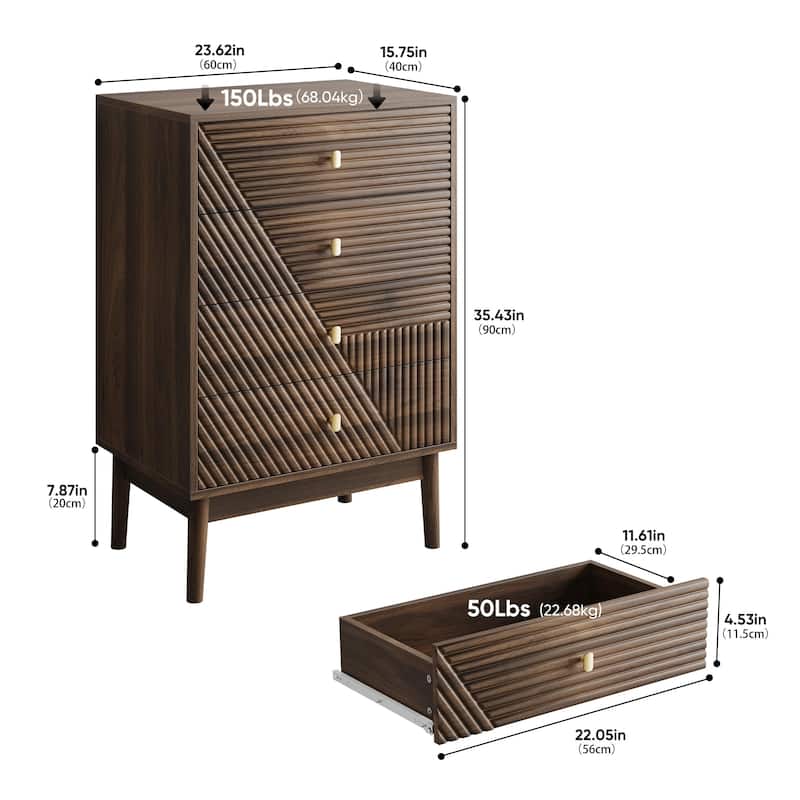 Modern Four-Drawer Dresser In Walnut – Versatile Storage Cabinet For Bedroom, Living Room, Or Hallway‌