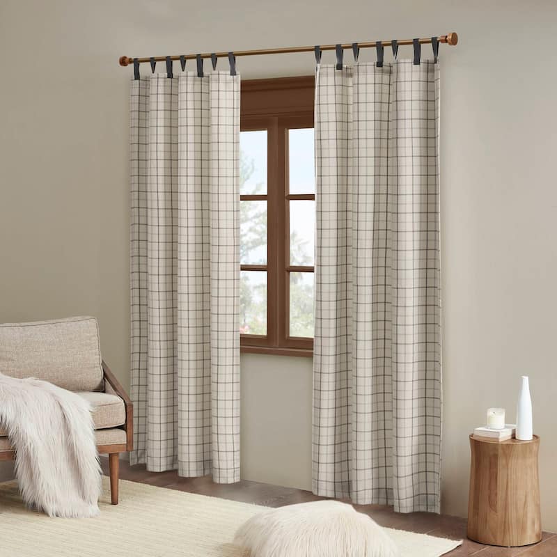 Madison Park Anaheim Plaid Faux Leather Tab Top Single Curtain Panel with Fleece Lining